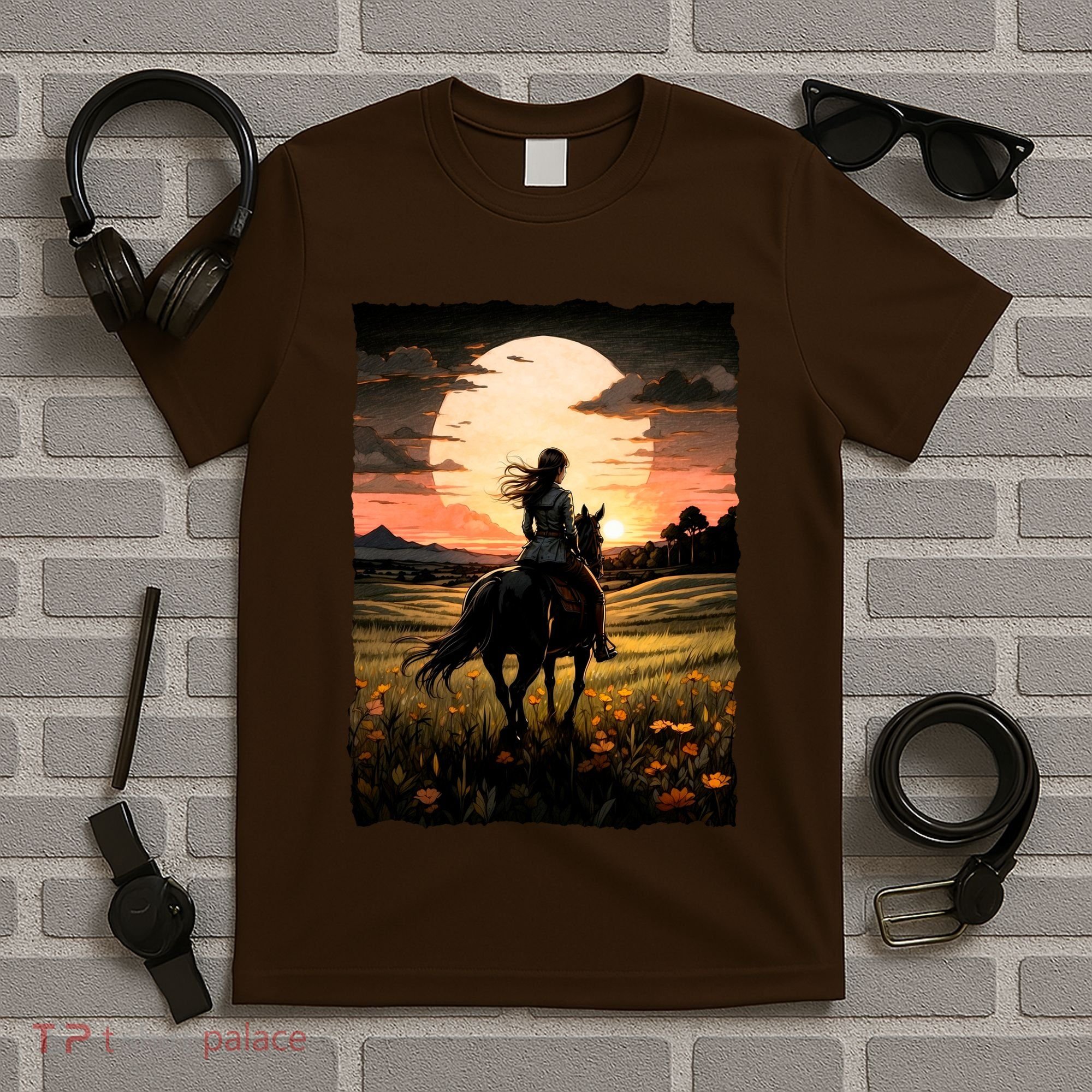Wild West Sunset Rider Girl T-Shirt