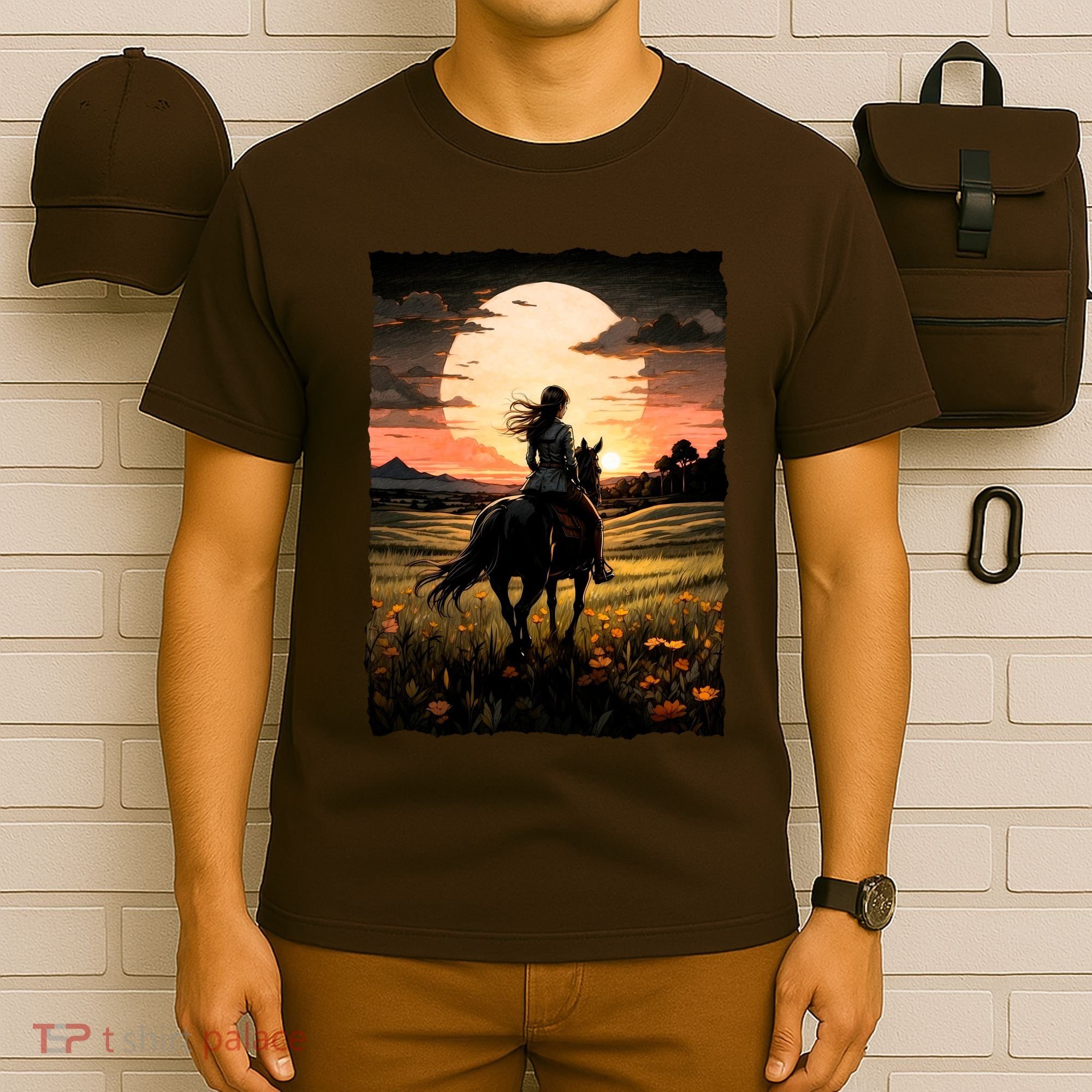 Wild West Sunset Rider Girl T-Shirt