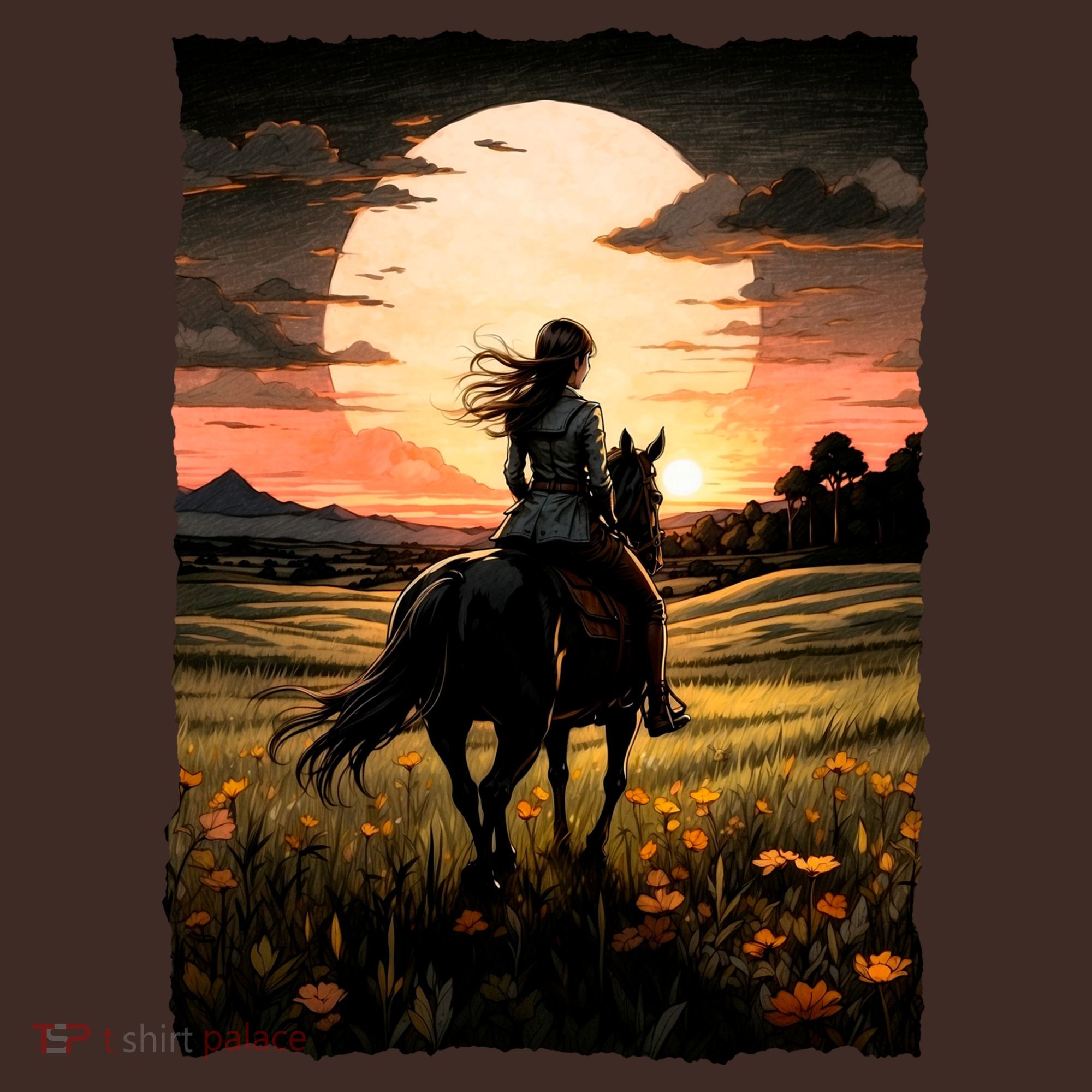Wild West Sunset Rider Girl Mousepad