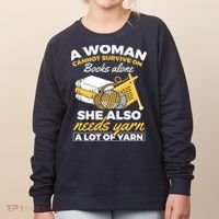 Womens Woman Survives On Books Yarn Knitting Crochet Women's Sweatshirt thumb 0