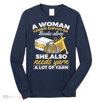 Womens Woman Survives On Books Yarn Knitting Crochet Long Sleeve Shirt thumb 0