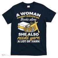Womens Woman Survives On Books Yarn Knitting Crochet T-Shirt thumb 0