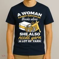Womens Woman Survives On Books Yarn Knitting Crochet T-Shirt thumb 3