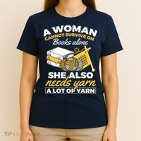 Womens Woman Survives On Books Yarn Knitting Crochet T-Shirt thumb 4