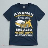 Womens Woman Survives On Books Yarn Knitting Crochet T-Shirt thumb 5