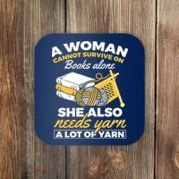 Womens Woman Survives On Books Yarn Knitting Crochet Coaster thumb 0