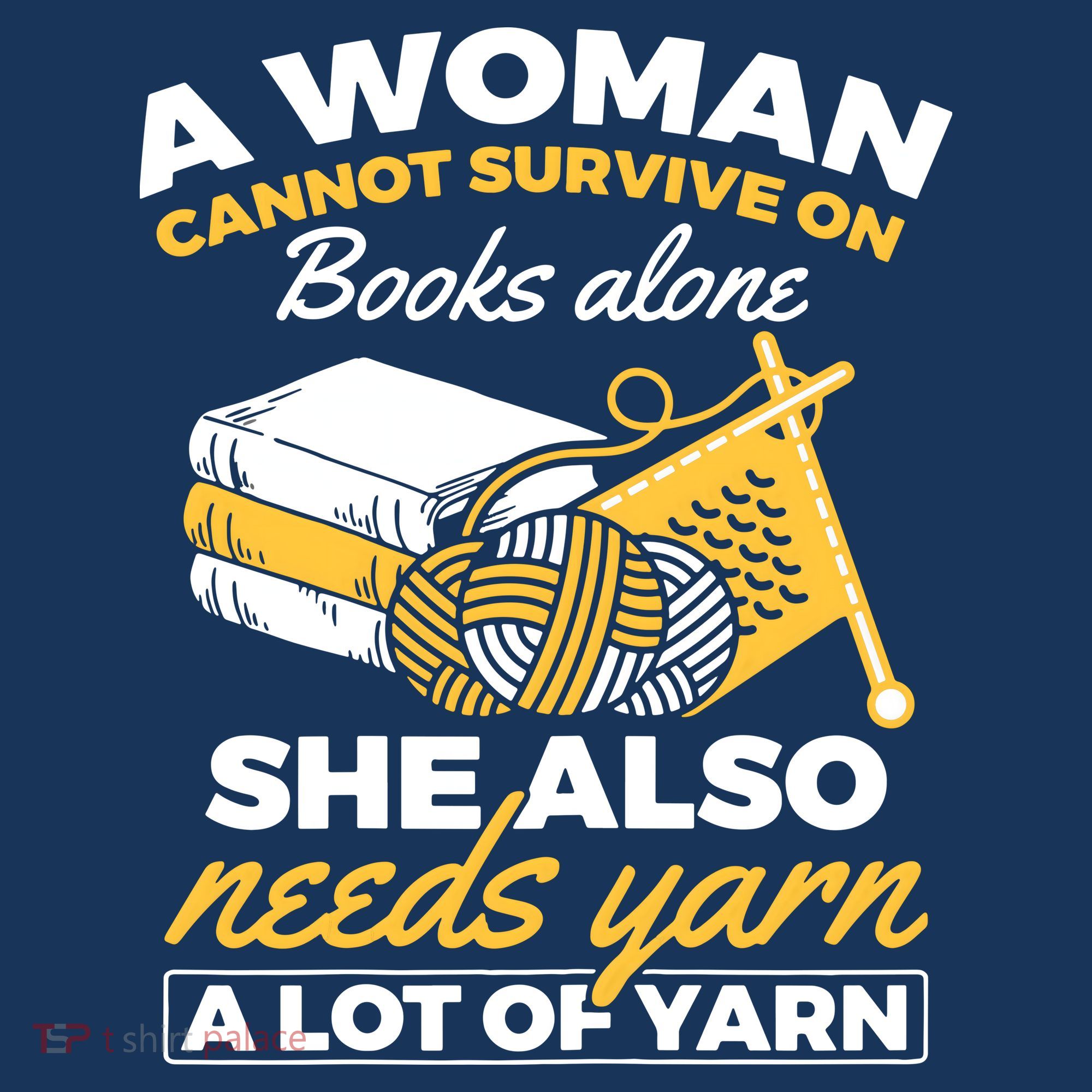 Womens Woman Survives On Books Yarn Knitting Crochet Polo