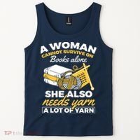 Womens Woman Survives On Books Yarn Knitting Crochet Tank Top thumb 2