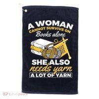 Womens Woman Survives On Books Yarn Knitting Crochet Golf Towel thumb 0