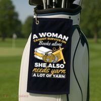 Womens Woman Survives On Books Yarn Knitting Crochet Golf Towel thumb 2
