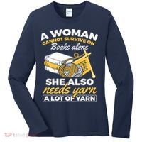 Womens Woman Survives On Books Yarn Knitting Crochet Women's Long Sleeve Shirt thumb 0