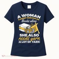 Womens Woman Survives On Books Yarn Knitting Crochet Women's T-Shirt thumb 0