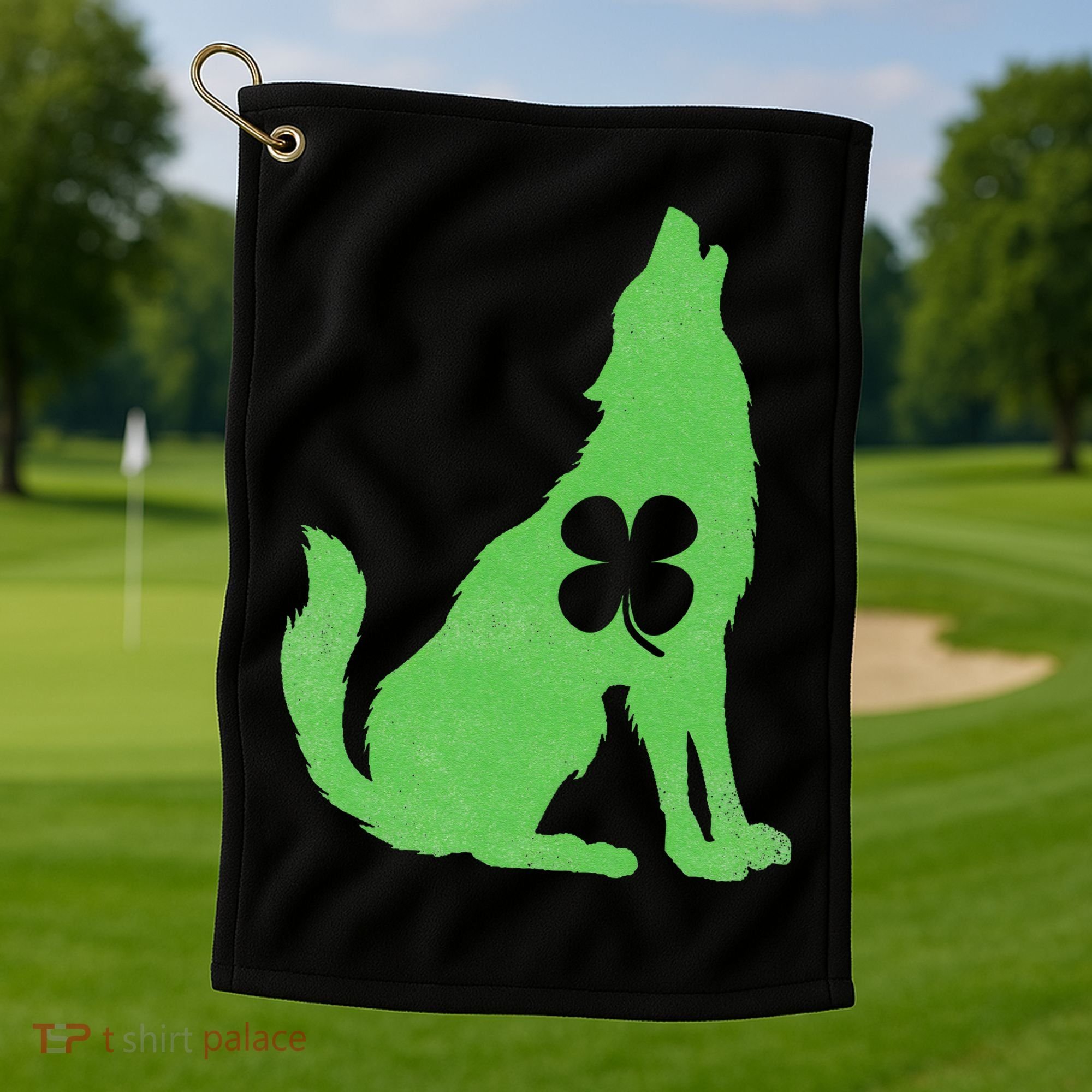 Wolf Wolves St. Patrick's Day Irish Shamrock Saint Paddy's Golf Towel