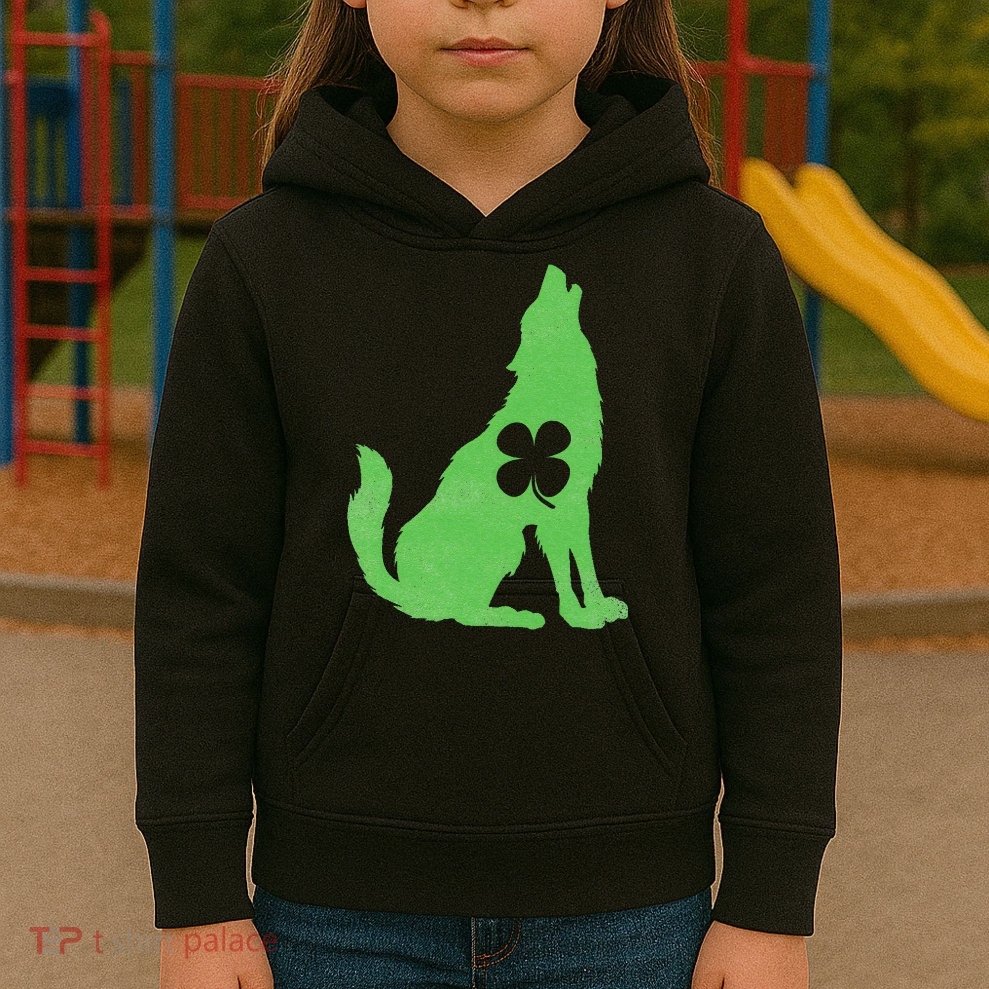 Wolf Wolves St. Patrick's Day Irish Shamrock Saint Paddy's Kids Hoodie