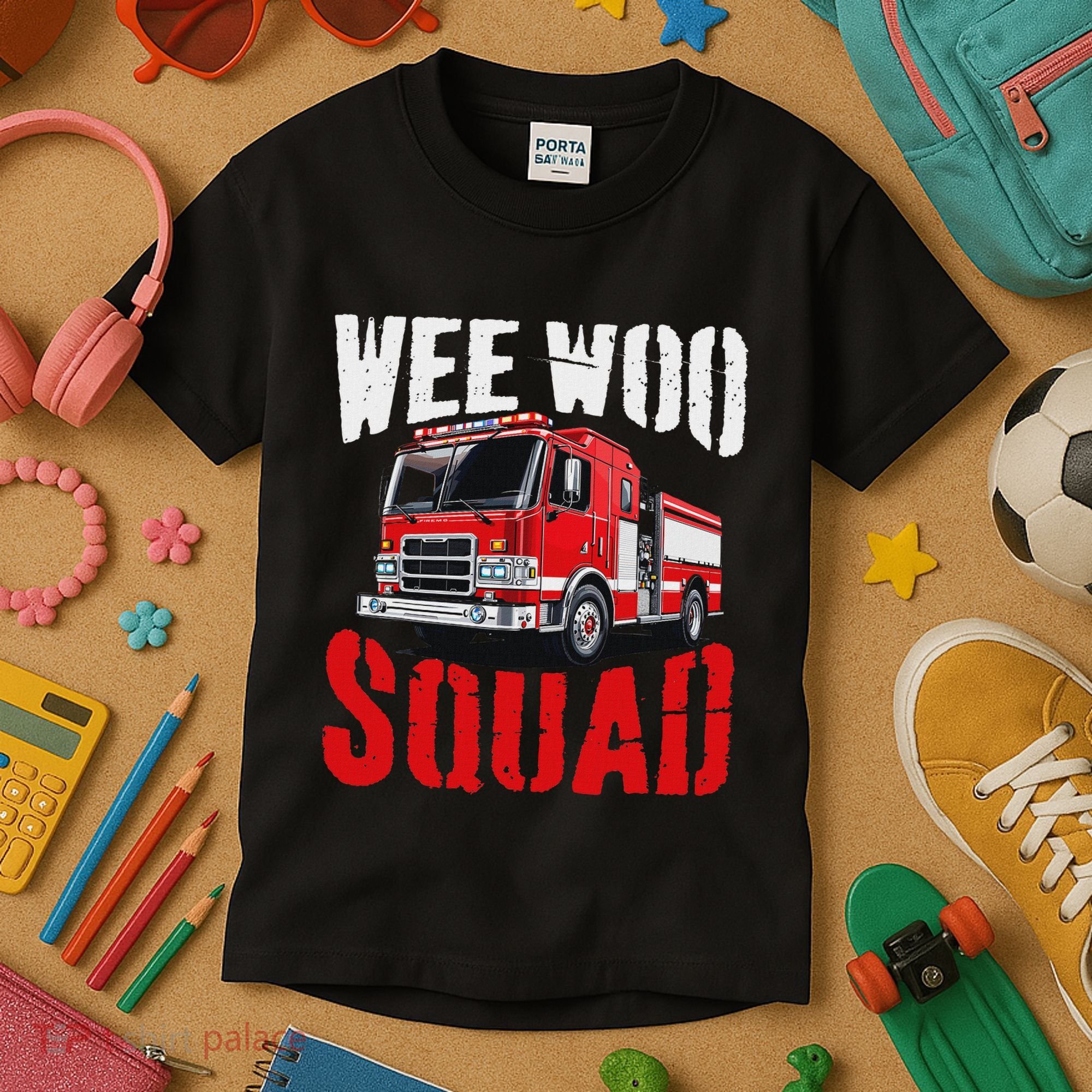 Wee Woo Squad Funny Firefighter Fire Truck Fireman Women Kids T-Shirt