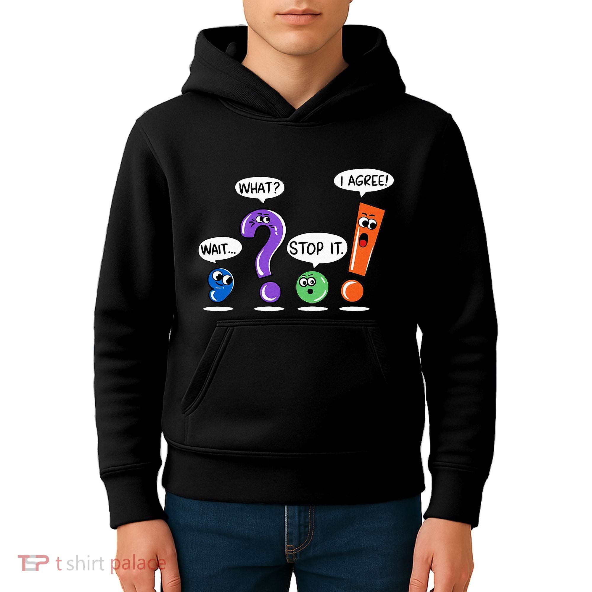 Wait What Stop It I Agree Funny Grammar Punctuation Kids Hoodie
