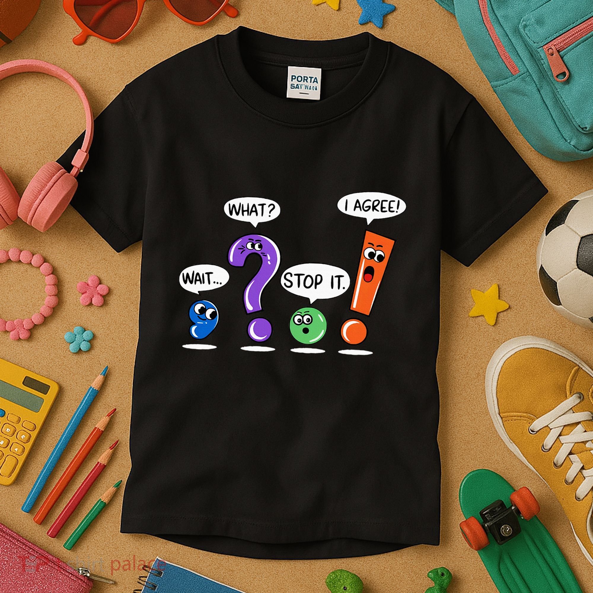 Wait What Stop It I Agree Funny Grammar Punctuation Kids T-Shirt