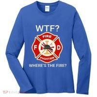 Wtf WhereS The Fire Funny Firefighter Women's Long Sleeve Shirt thumb 0