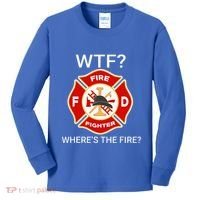 Wtf WhereS The Fire Funny Firefighter Kids Long Sleeve Shirt thumb 0