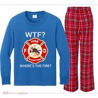 Wtf WhereS The Fire Funny Firefighter Kids Long Sleeve Plaid Pajama Set thumb 0