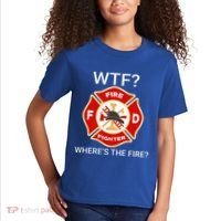 Wtf WhereS The Fire Funny Firefighter Kids T-Shirt thumb 2