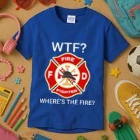 Wtf WhereS The Fire Funny Firefighter Kids T-Shirt thumb 3