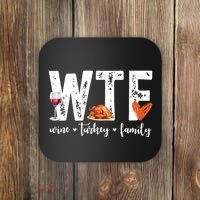 Wtf Wine Turkey Family Thanksgiving Funny Coaster thumb 0