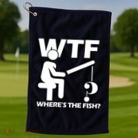 Wtf Wheres The Fish Golf Towel thumb 1
