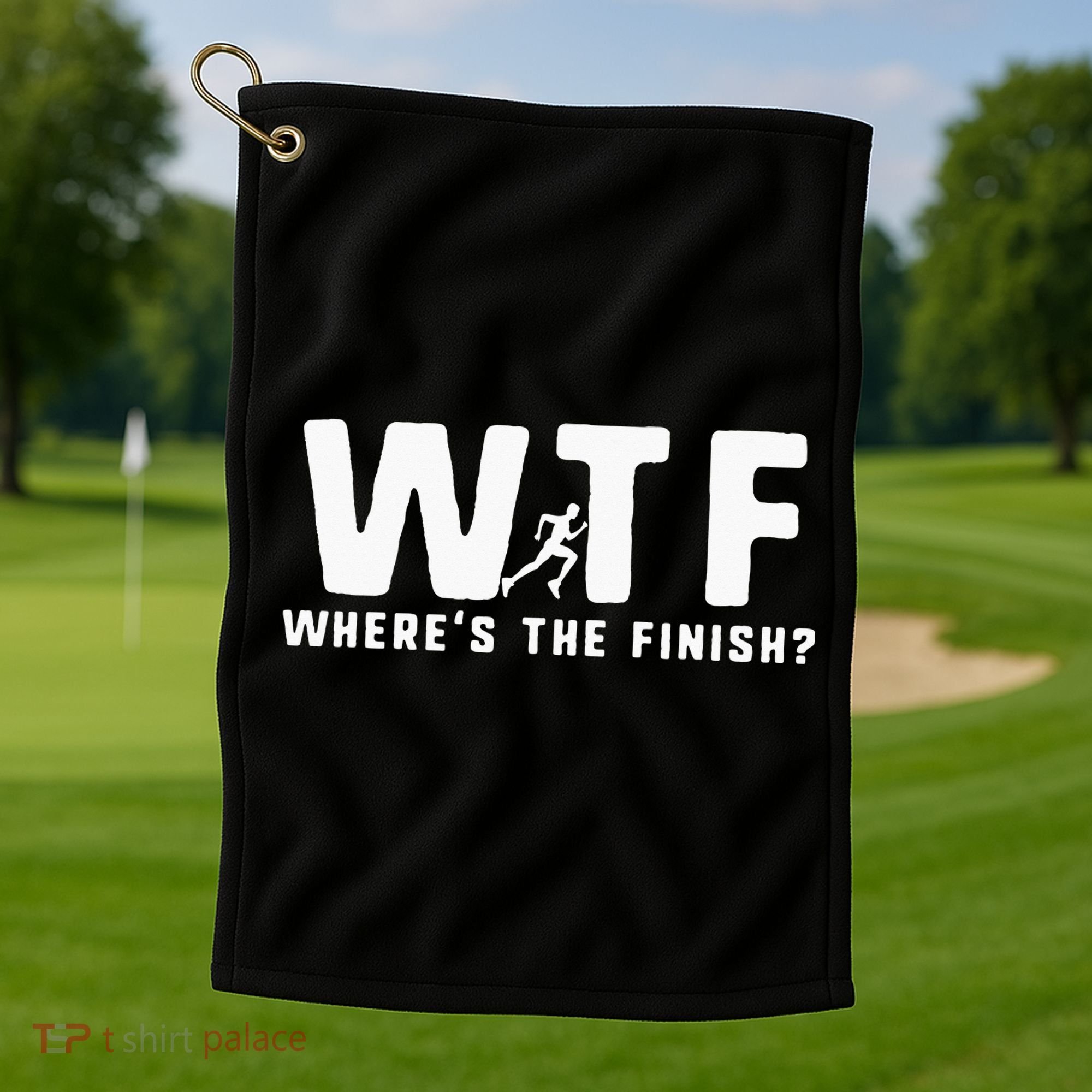 WTF Where's The Finish Funny Running Golf Towel