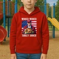 Winner Winner Turkey Dinner Funny Trump Usa Kids Hoodie thumb 2