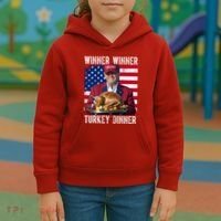 Winner Winner Turkey Dinner Funny Trump Usa Kids Hoodie thumb 3