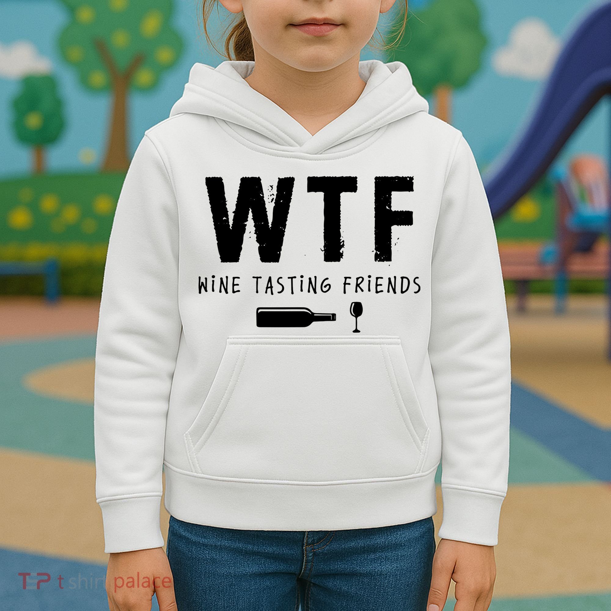 WTF Wine Tasting Friends Funny Wine Lovers Kids Hoodie