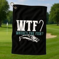 Wtf Wheres The Fish Fisher Gift Golf Towel thumb 1