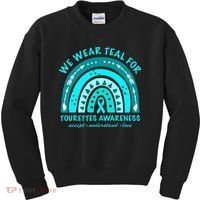 We Wear Teal Tourette Syndrome Awareness Rainbow In June Kids Sweatshirt thumb 0