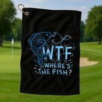 WTF Wheres The Fish Anglers Fisherman Hook Lake Golf Towel thumb 1