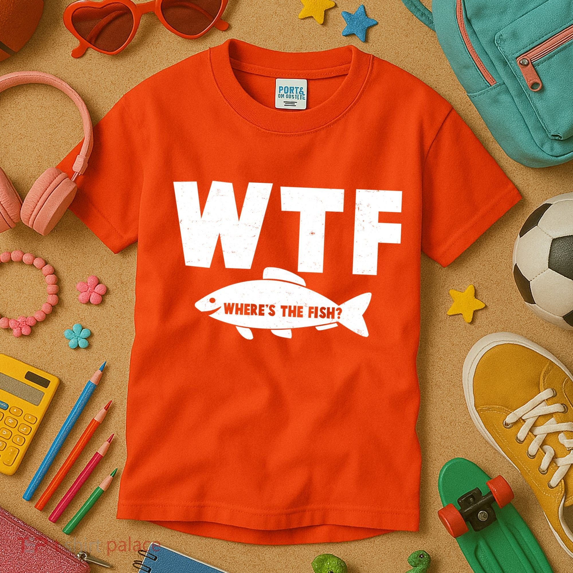 WTF Where's The Fish Fishing Fan Kids T-Shirt