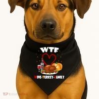 WTF Wine Turkey Family Thanksgiving USA-Made Doggie Bandana thumb 1