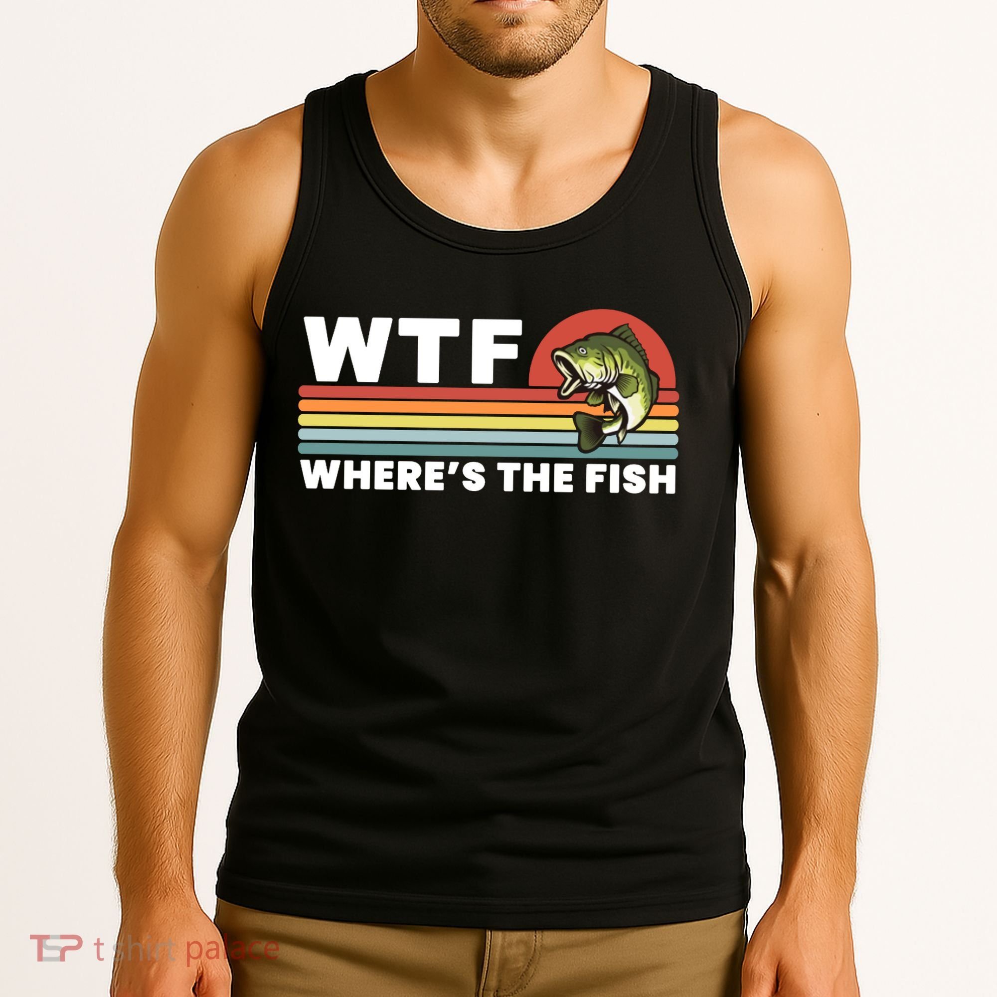 WTF Where's The Fish Funny Fisherman Tank Top