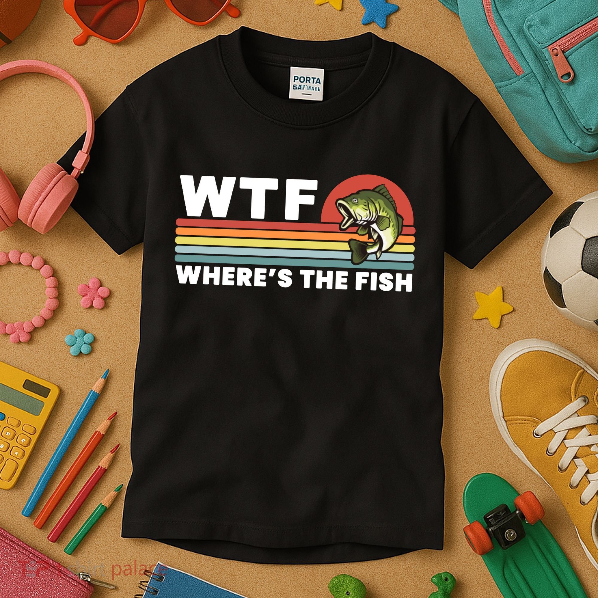 WTF Where's The Fish Funny Fisherman Kids T-Shirt