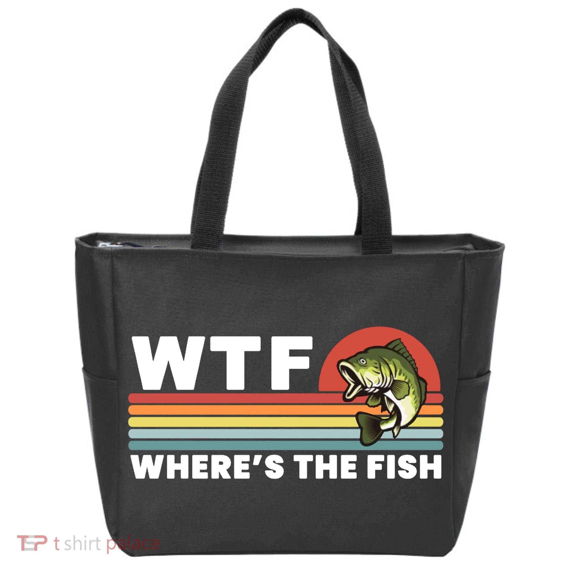 WTF Where's The Fish Funny Fisherman Tote Bag