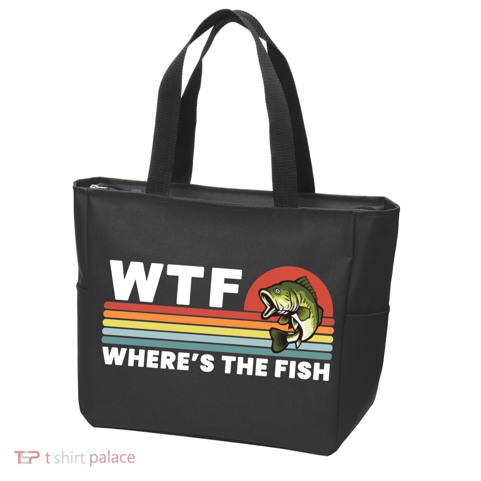 WTF Where's The Fish Funny Fisherman Tote Bag