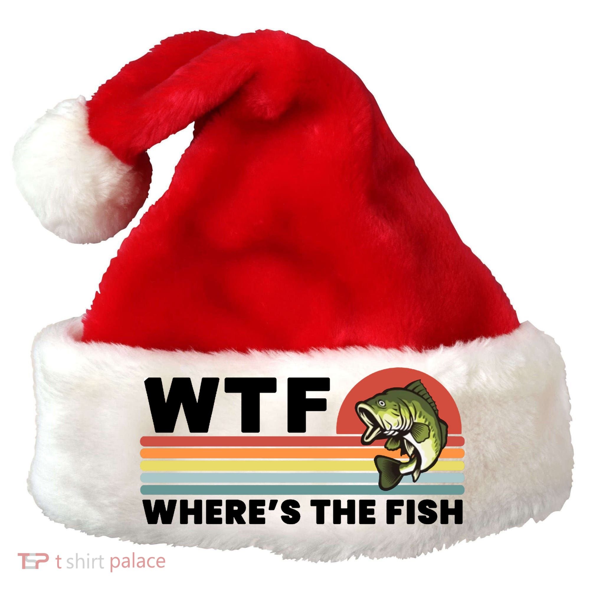 WTF Where's The Fish Funny Fisherman Santa Hat