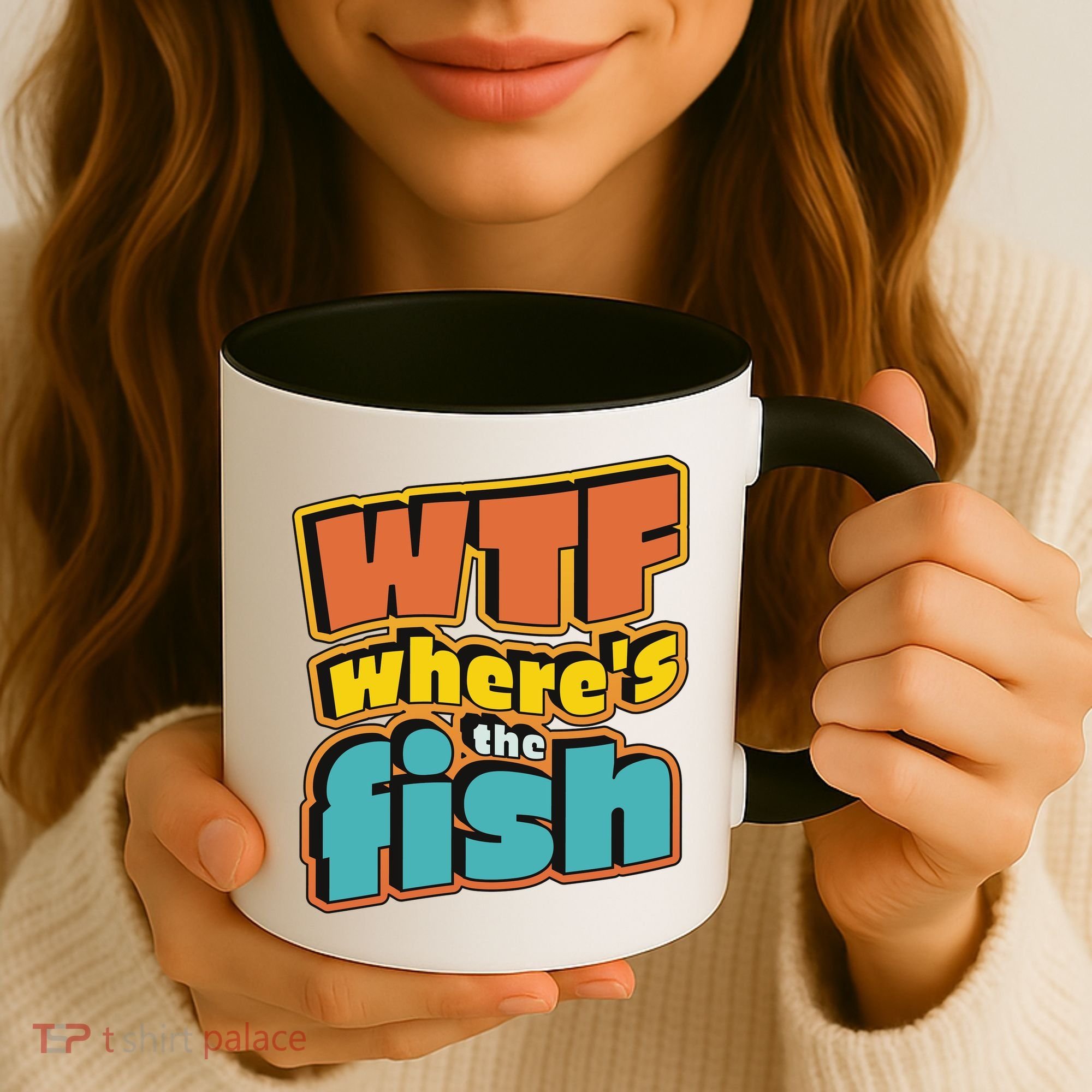 WTF Where's The Fish Funny Coffee Mug