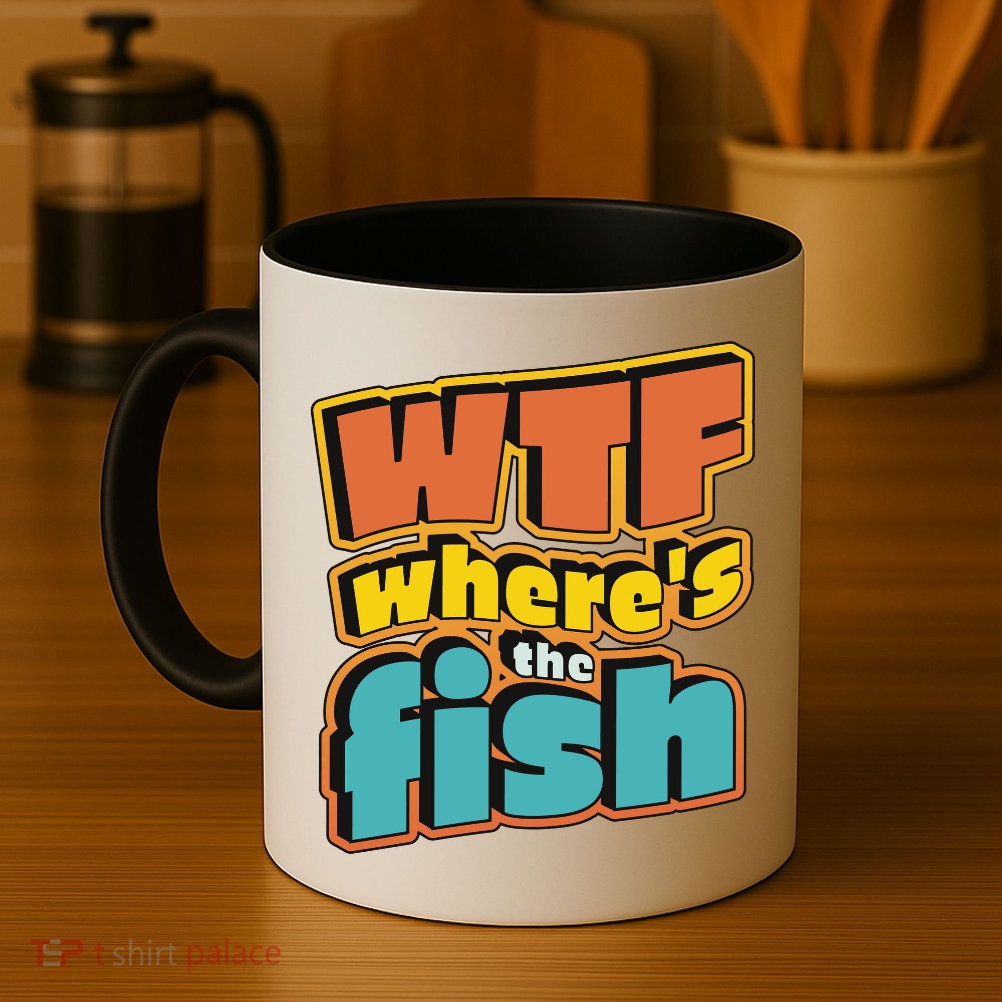 WTF Where's The Fish Funny Coffee Mug