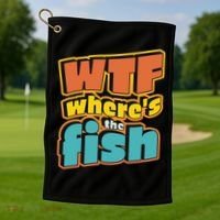 WTF Where's The Fish Funny Golf Towel thumb 1