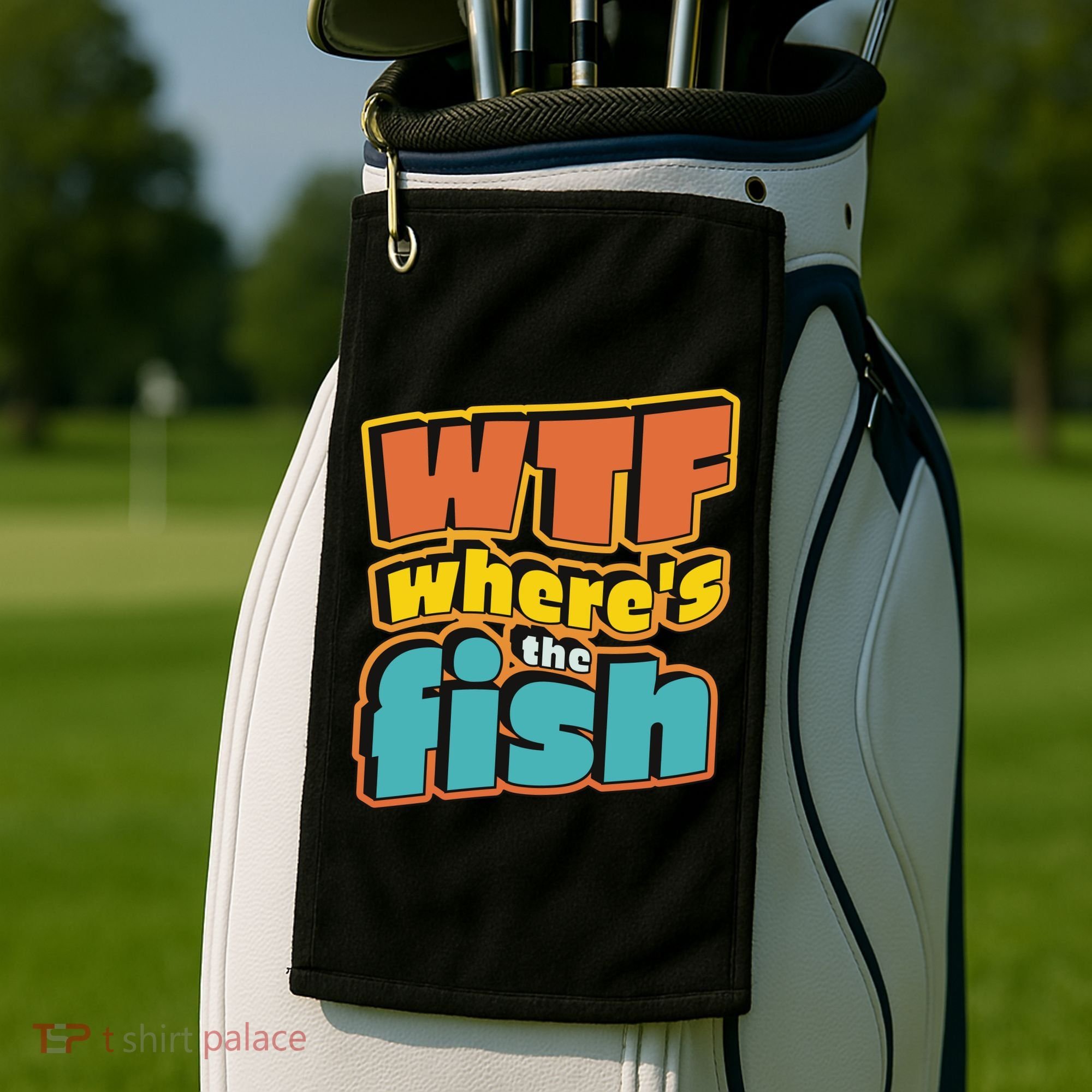 WTF Where's The Fish Funny Golf Towel