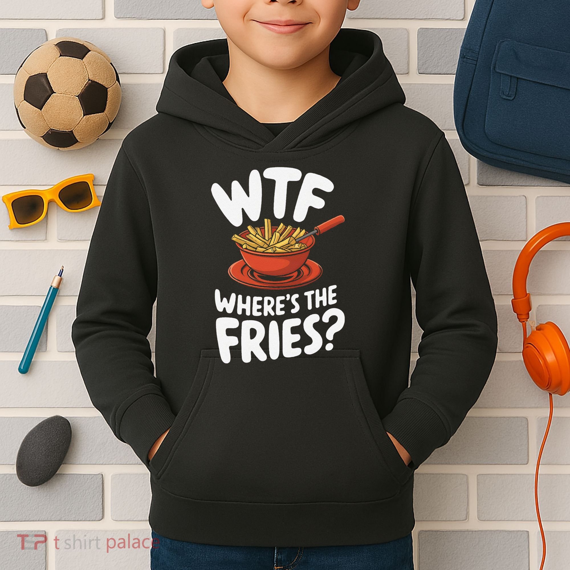 Wtf WhereS The Fries Funny Expression Kids Hoodie