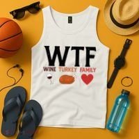 WTF Wine Turkey Family Funny Thanksgiving Tank Top thumb 4