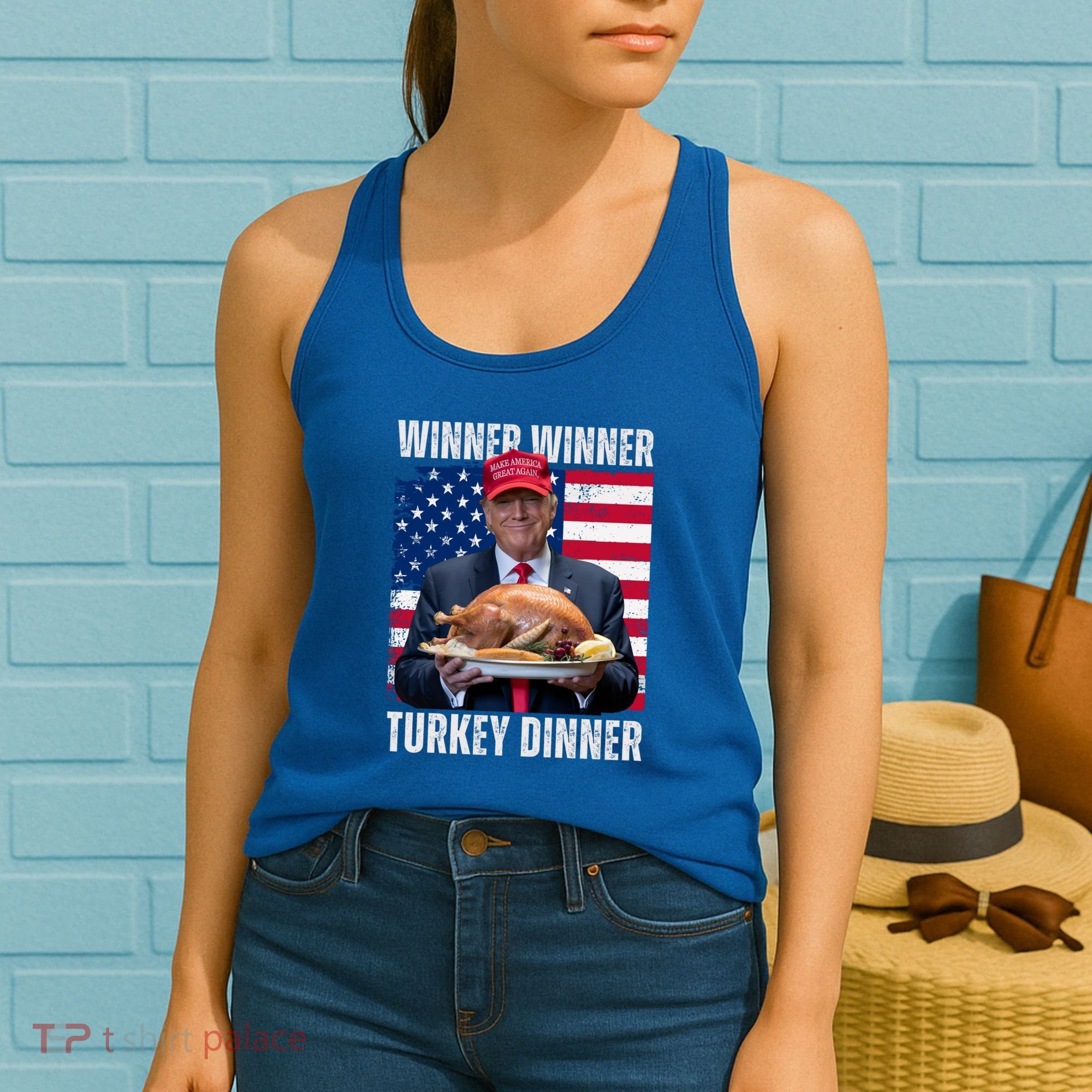 Winner Winner Turkey Dinner Humor Funny Trump Thanksgiving Meaningful Gift Women's Tank Top