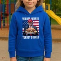 Winner Winner Turkey Dinner Humor Funny Trump Thanksgiving Meaningful Gift Kids Hoodie thumb 3